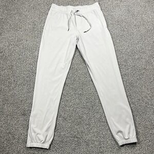 CRZ Yoga Pants Mens M Light Gray Jogger Drawstring Leg Zip Pockets Stretch Nylon